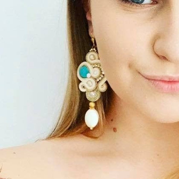 Pärl Soutache Brudörhängen: Boho Bröllopssmycken
