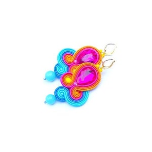 Rainbow Dangle Earrings , Colorful Soutache Earrings , Dangle earrings with crystals , Rainbow Earrings, Colorful Earrings, Dangle Earrings