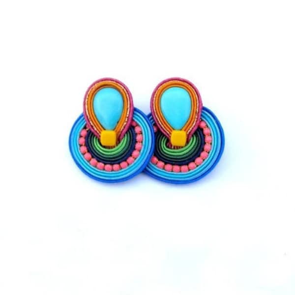 Boho Clip On Oorbellen, Kleurrijke Soutache Oorbellen