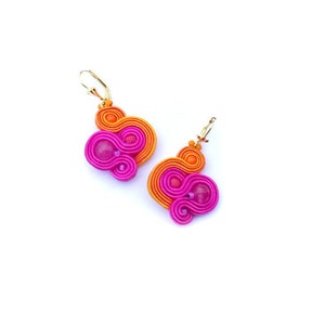 Fuchsia pink dangle drop earrings soutache earrings juicy orange earrings image 2