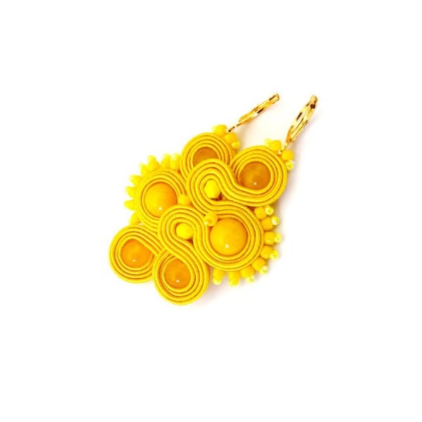 yellow dangle drop earrings, medium soutache earrings