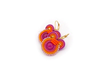 Fuchsia pink dangle drop earrings soutache earrings juicy orange earrings