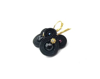 black dangle earrings, small soutache earrings, bohemian handmade earrings