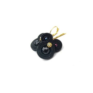 black dangle earrings, small soutache earrings, bohemian handmade earrings image 1