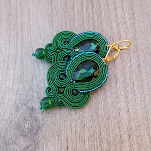 Emerald Green Soutache Earrings with crystals