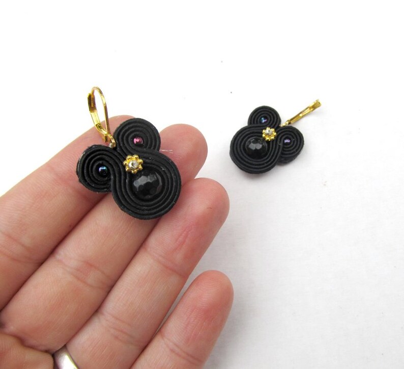 black dangle earrings, small soutache earrings, bohemian handmade earrings image 4