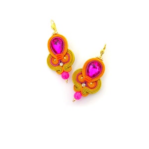 Hot Pink Soutache Dangle Earrings: Bollywood Style Rhinestone Jewelry image 5