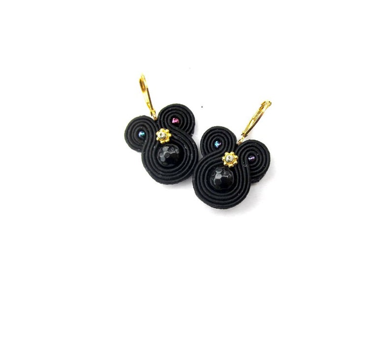 black dangle earrings, small soutache earrings, bohemian handmade earrings image 2