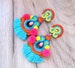 Long tassel earrings, colorful soutache Earrings, tribal jewelry, statement earrings with pompoms, 