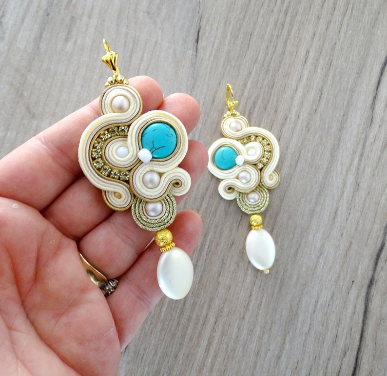 Boho Bridal earrings , pearl soutache earrings, boho wedding earrings, long drop bridal earrings, unique earrings image 8