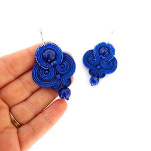 navy blue soutache earrings, cobalt earrings with jade