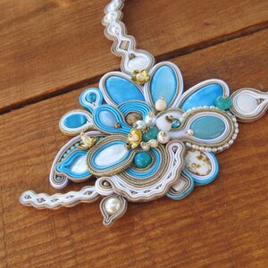 Turquoise Bridal Necklace, Handmade Soutache Necklace Choker, Beige Gold and Turquoise, Bridal Jewelry, Soutache Jewelry image 2
