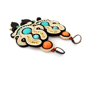 long dangle drop soutache earrings, boho drop earrings with turquoise image 4