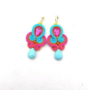 Dangle Drop Earrings, Soutache Earrings, Turquoise Earrings, Pink Earrings, Drop Earrings, Dangle Earrings