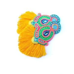 Colorful Tassel Earrings, Handmade Soutache Earrings, Tassel earrins, Fringe Earrings, Soutache Jewelry, Handmade Boho Earrings