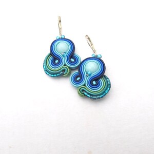 Handmade Blue Dangle Earrings , Blue Soutache Earrings with beads , Hand Embroidered Soutache Jewelry , Blue Earrings , Soutache Earrings image 4