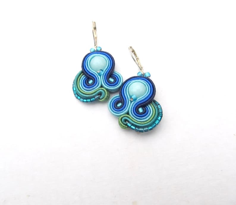 Handmade Blue Dangle Earrings , Blue Soutache Earrings with beads , Hand Embroidered Soutache Jewelry , Blue Earrings , Soutache Earrings image 4