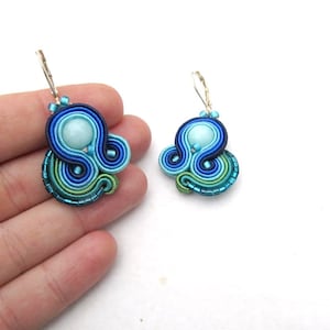 Handmade Blue Dangle Earrings , Blue Soutache Earrings with beads , Hand Embroidered Soutache Jewelry , Blue Earrings , Soutache Earrings image 1