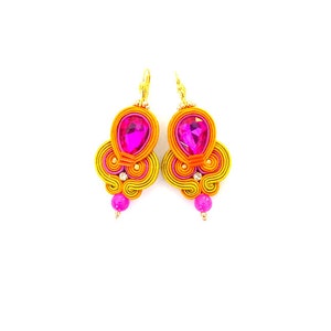 Hot Pink Soutache Dangle Earrings: Bollywood Style Rhinestone Jewelry image 3