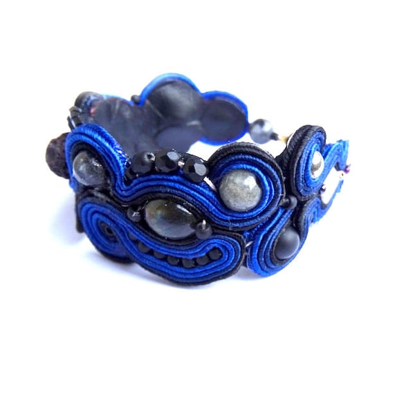 Pulsera unisex azul marino, pulsera hecha a mano para mujer o hombre con labradorita y lava