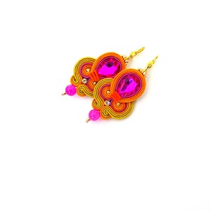 Hot Pink Soutache Dangle Earrings: Bollywood Style Rhinestone Jewelry image 2