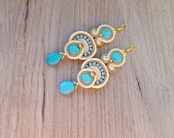 Brincos Soutache Turquesa: Longos Pendentes, Estilo Oriental