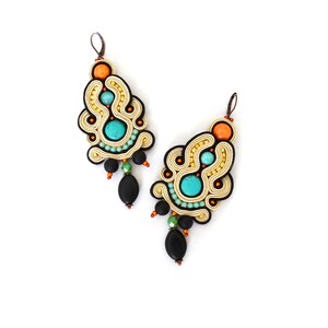 long dangle drop soutache earrings, boho drop earrings with turquoise image 5