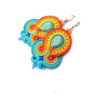 Boho Dangle Earrings, Soutache Earrings, Yellow Earrings, Blue Earrings, Turquoise Earrings, Green Earrings, Red Earrings, Handmade Earrings image 3