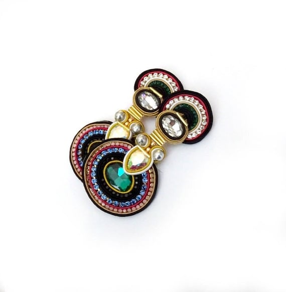 Boucles D'Oreilles Vintage Clips Extravagantes En Résine - Couleur Vert - Années 70