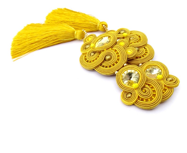 Very Long Clip-on earrings Deep Yellow gold tassel earrings image 1