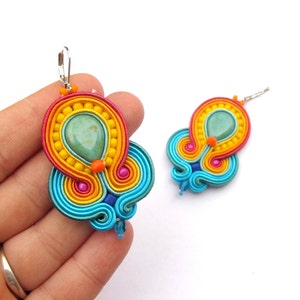 Boho Dangle Earrings, Soutache Earrings, Yellow Earrings, Blue Earrings, Turquoise Earrings, Green Earrings, Red Earrings, Handmade Earrings image 1