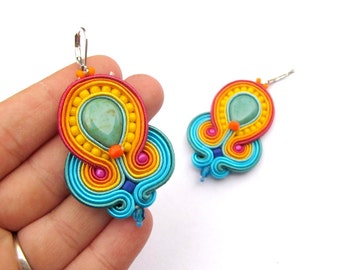 Boho Dangle Earrings, Soutache Earrings, Yellow Earrings, Blue Earrings, Turquoise Earrings, Green Earrings, Red Earrings, Handmade Earrings