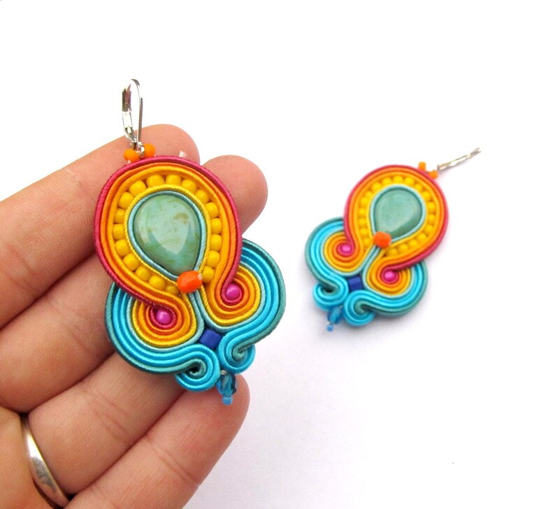 Boho Dangle Earrings, Soutache Earrings, Yellow Earrings, Blue Earrings, Turquoise Earrings, Green Earrings, Red Earrings, Handmade Earrings image 1