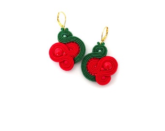 christmas dangle earrings red soutache earrings emerald green earrings