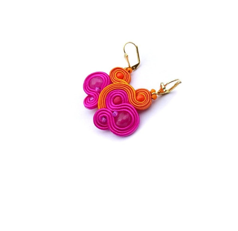 Fuchsia pink dangle drop earrings soutache earrings juicy orange earrings image 1