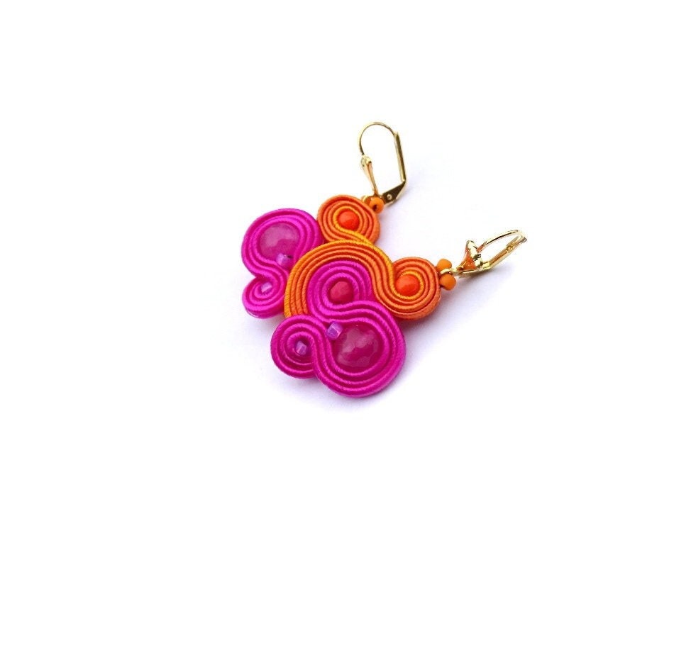 Boucles D'oreilles Mode – Coquillage Rose, Orange Et Doré – NEUVES Sans Emballage