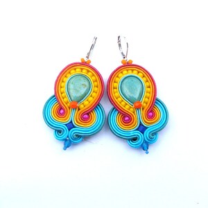Boho Dangle Earrings, Soutache Earrings, Yellow Earrings, Blue Earrings, Turquoise Earrings, Green Earrings, Red Earrings, Handmade Earrings image 2
