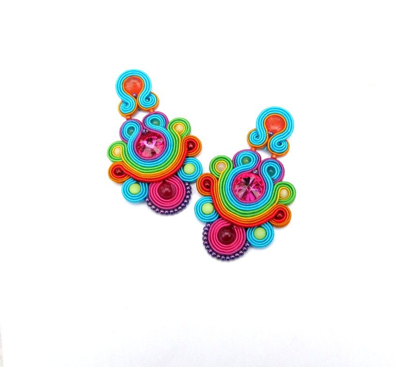 Unique Colorful Long Clip On Earrings Fashion Handmade Etsy