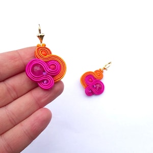 Fuchsia pink dangle drop earrings soutache earrings juicy orange earrings image 5