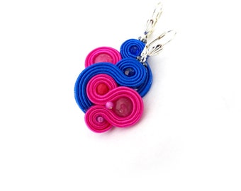 Hot Pink Dangle Earrings , Colorful Soutache Earrings