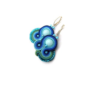 Handmade Blue Dangle Earrings , Blue Soutache Earrings with beads , Hand Embroidered Soutache Jewelry , Blue Earrings , Soutache Earrings image 3