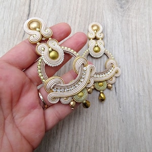 Gold Clip-on Earrings, Oriental Statement soutache earrings