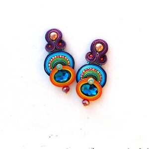 80s style earrings for woman, statement colorful soutache earrings, clip-on earrings for non pierced ears image 6