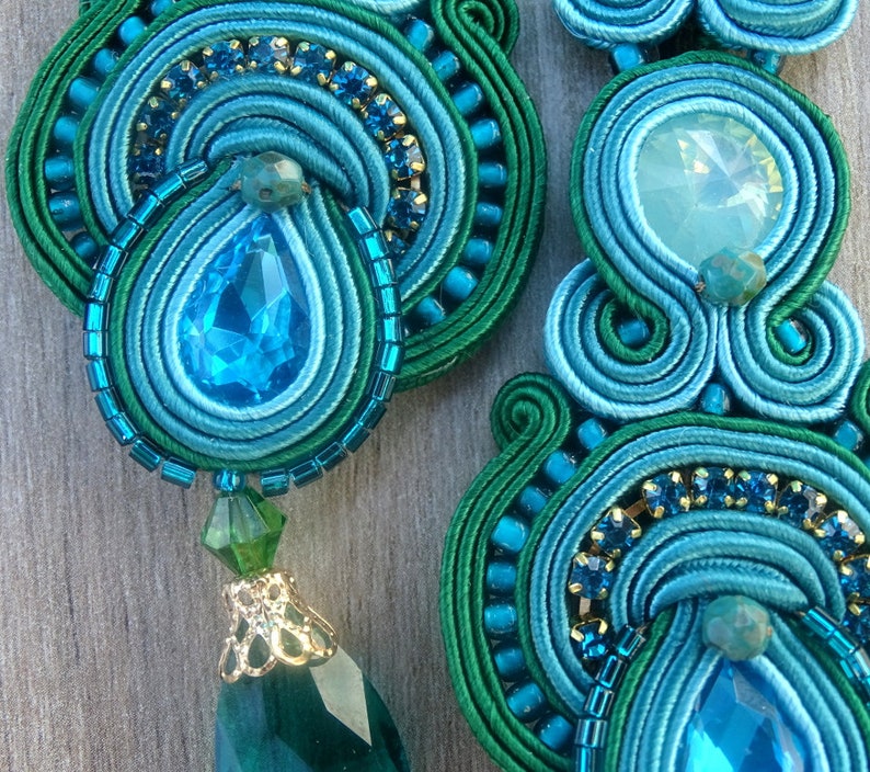 Teal Emerald Earrings Green Long Clip On Earrings Handmade Etsy