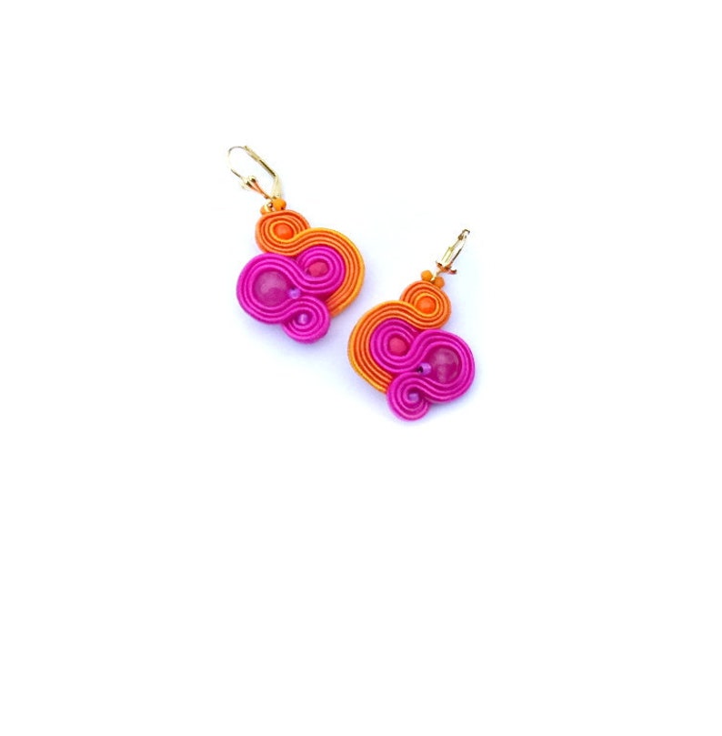 Fuchsia pink dangle drop earrings soutache earrings juicy orange earrings image 2