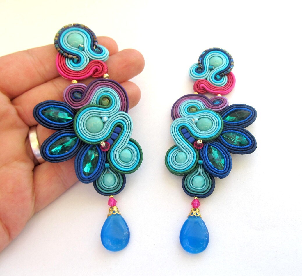 Long Clip On Earrings Colorful Statement Earrings Handmade Etsy