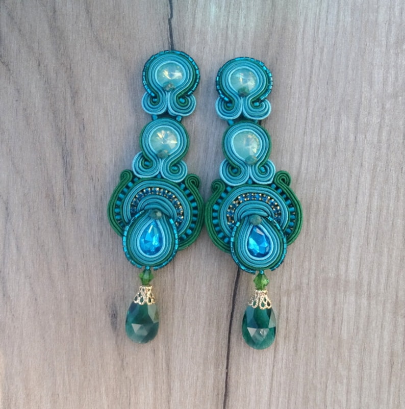 Teal Emerald Earrings Green Long Clip On Earrings Handmade Etsy