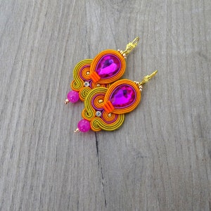 Hot Pink Soutache Dangle Earrings: Bollywood Style Rhinestone Jewelry image 7