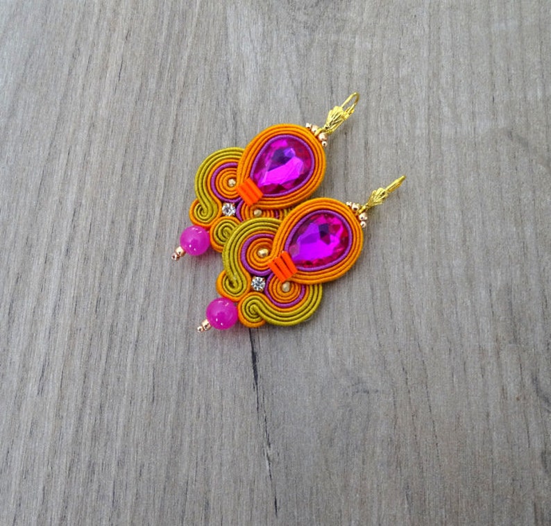 Hot Pink Soutache Dangle Earrings: Bollywood Style Rhinestone Jewelry image 7
