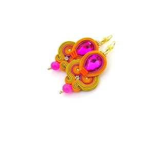 Hot Pink Soutache Dangle Earrings: Bollywood Style Rhinestone Jewelry image 9